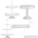 ZUMELER 5Pcs White Cake Stands Set Metal Cupcake Holder Cookies Dessert Display Plate Serving Tower Tray Platter with Handl for Baby Shower Wedding Birthday Party Celebration