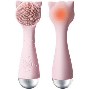 Facial Cleansing Brush, Silicone Face Scrubber Exfoliator for Men & Women, Electric Face Brush Waterproof, with 3 Speeds Adjustable for Deep Cleaning, Removing Blackhead, Facial Massaging (Pink)