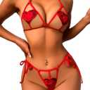Sexy Lingerie Set for Women Naughty, 2 Piece Heart Cutout Bra Panty Sets Sexy Christmas Valentines Day Lingerie (Large, Red)