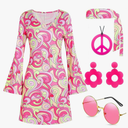 60s 70s Disco Outfit Hippie Costume Women, 1970 Style Clothes Dress Peace Sign Accessories Jewelry Halloween