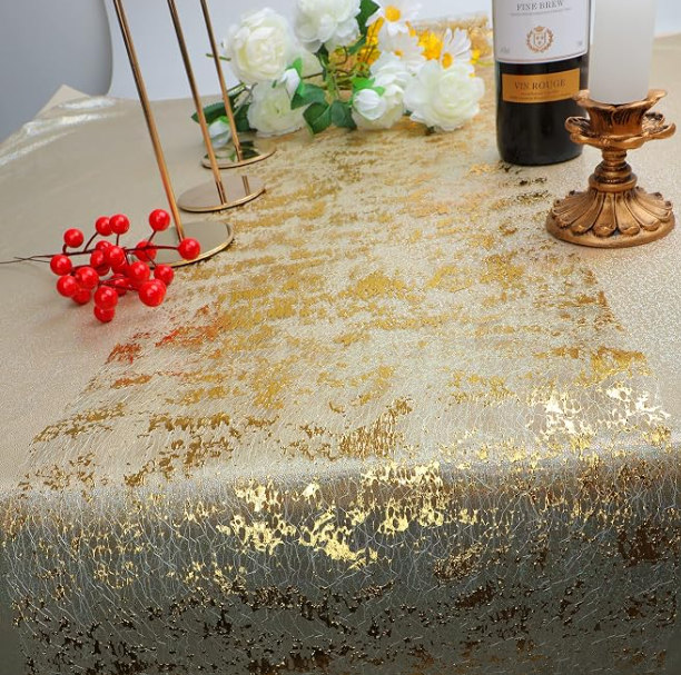 Snowkingdom Gold Table Runner, Sequin Glitter Foil Metallic Thin Mesh Runner Roll 11"x108", Gold Table Decorations for Event Party, Wedding, Birthday Party, Christmas