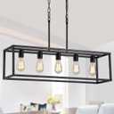 AMZASA Black Rectangle Kitchen Island Lights Rectangular Modern Industrial Chandelier for Dining Room 5 Lights Linear Vintage Cage Light Fixtures UL Listed, 5 Lights 