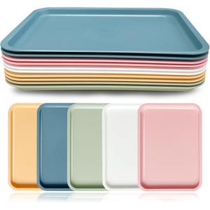 Cieovo 10 Pack Fast Food Serving Tray Colorful Rectangular Cafeteria Tray for Restaurant Home School Party Supplies (12.2 * 9 inch)