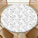 Round Fitted Table Cloth with Elastic Edge Design Table Cover Waterproof Stain-Resistant Wipeable Picnic Tablecloths Fits 38"-42" Round Tables for Camping,Dining,Indoor and Outdoor (Leaf)