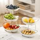 White Fruit Bowl with Gold Metal Stand, 3 Tier Modern Ceramic Fruit Bowl Fruit Rack for Kitchen Counter, Tiered Fruit Basket for Snacks Bread Candy Storage (White,3 Tier)