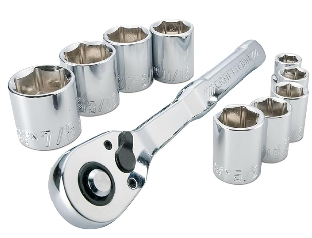 CRAFTSMAN Mechanics Tool Set with 72-tooth Low Profile Ratchet, SAE, 3/8 Inch Drive, 10 Piece (CMMT34563)