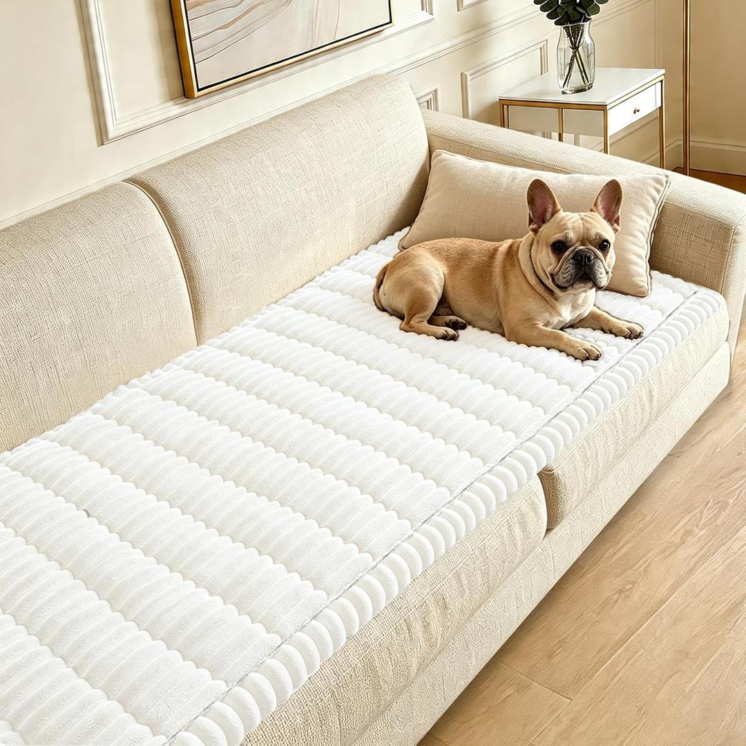Couch Cover for Dogs Washable,Non Slip Fuzzy Durable Couch Covers for 3 Cushion Sofa Pet Friendly Sofa Cover Dog Thick Soft Slipcovers Protector Couches Mat Bed (White, 27.6" x 59"/70 x 150cm)