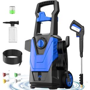 Electric Pressure Washer, 4800PSI Max 3.0GPM Power Washer Electric Powered with 20FT Hose, 35FT Power Cord, 4 Nozzles Foam Cannon High Pressure Washer for Car Patio Garden Fences(Bule) (Blue)
