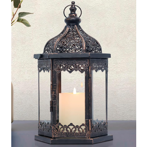 NEEDOMO Lanterns Decorative Indoor, 14.8'' Vintage Outdoor Lantern with Clear Glass, Metal Candle Holder for Front Porch, Patio, Wedding, Party, Home Kitchen Coffee Table Livinig Room Decor 