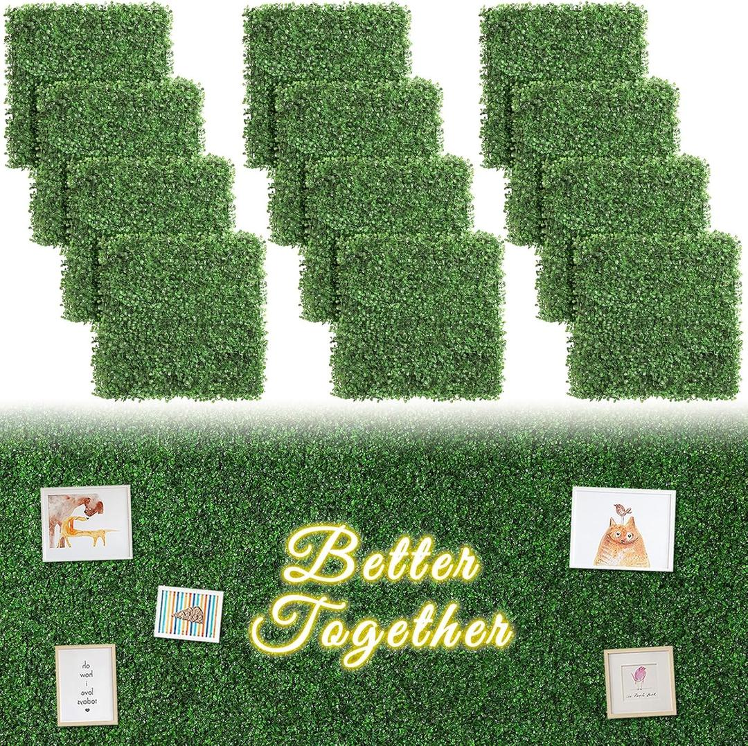 Luyue 12PCS 20x20 Boxwood Panels, Artificial Grass Wall Panels Fake Greenery Backdrop Wall Grass Backdrop Artificial Plant Walls for Outdoor Indoor Garden Fence Backyard