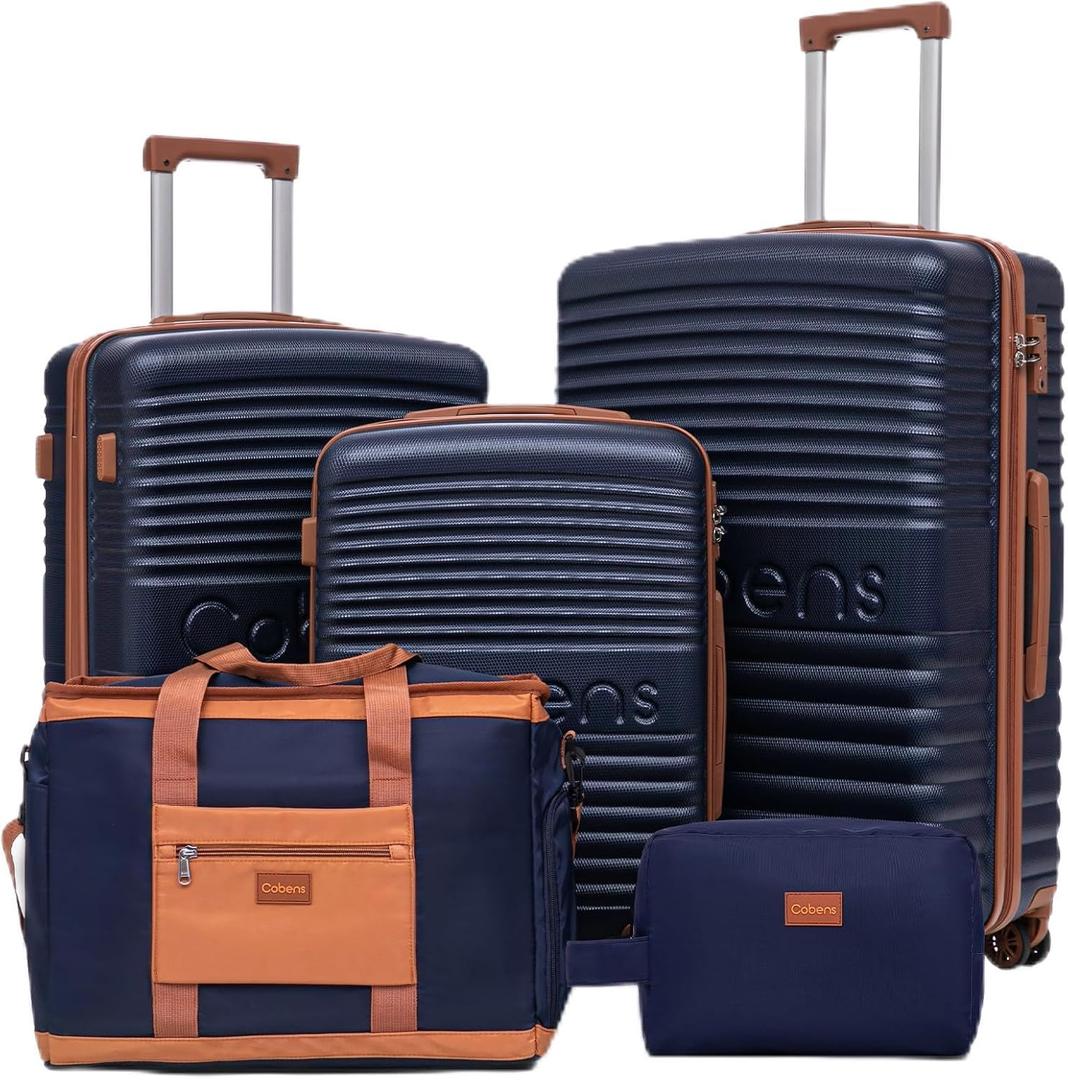 5 Piece Luggage Sets with Spinner Wheels and Tsa Lock, Hardshell ABS Suitcase Set, Lightweight Hardside Waterproof Travel Suitcases for Men Women, 20", 24", 28" DarkBlue