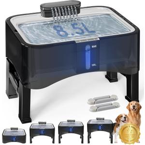 UPSKY 2.25Gal Elevated Dog Water Fountain, 4 Heights Adjustable Pet Fountain for All Dog Sizes, 304 Stainless Steel Tray Indoor Cat Drinking Dispenser with Ultra-Quiet Pump & 2 Replacement Filters, Black Elevated Dog Fountain + 2 Filters