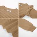 Danna Belle Girls Sweater Dress Lantern Sleeve Ruffled Fall Winter Dresses 5-12Y (Beige)