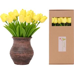 ucky Artificial Flowers 40Pcs Tulips Realistic Touch Spring Summer Fake Flowers for Home Decor Outdoor Garden Parties and Wedding Decorations Mother's Day Easter Gifts (Yellow, 40 Pcs)