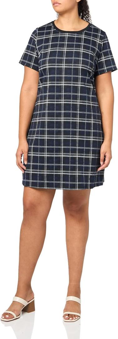 City Chic Women's Check Love Shift Silhouette Mini Dress (14 Plus, Navy Check)