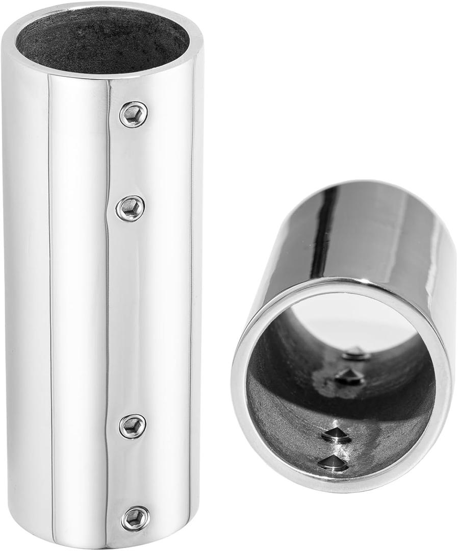 Handrail Straight Pipe Fitting Connector,AICWIOO 2PCS 7/8 Inch 316 Stainless Steel Emt 2-Way Tube Connector Heavy Duty Bimini Top Hardware Conduit Connector for Deck Yacht, 2 Pack
