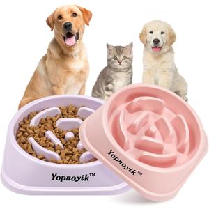 2 Pack Slow Feeder Dog Bowls for Healthy Eating, Non-Slip and Anti-Choking Design, Reduces Bloating & Overeating for Medium Dogs and Cats, Easy to Clean