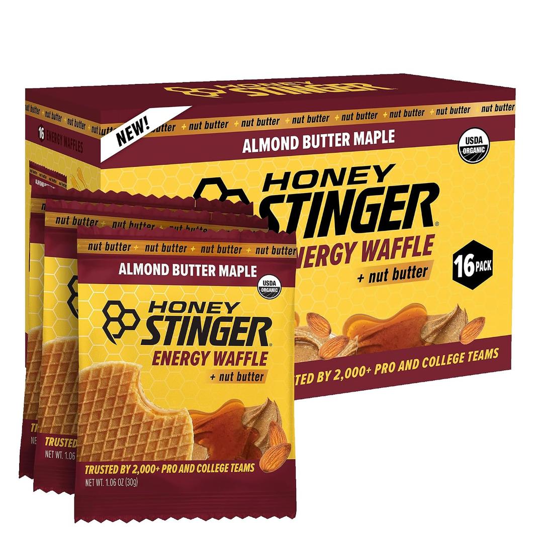 Honey Stinger Organic Almond Butter Maple Waffle, Energy Stroopwafel for Exercise, Endurance and Performance, Sports Nutrition for Home & Gym, Pre and Post Workout, 16.96 Ounce (Pack of 16) (EXP 05/20/27)