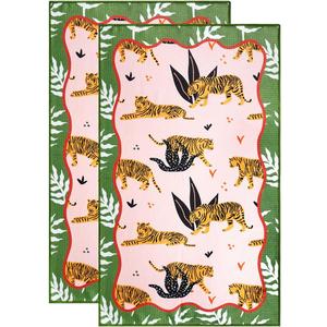 KAF Home Haven Kitchen Tea Towel - Set of 2 Quick Drying Microfiber Cloth Towels - 18 x 30 - Big Cats