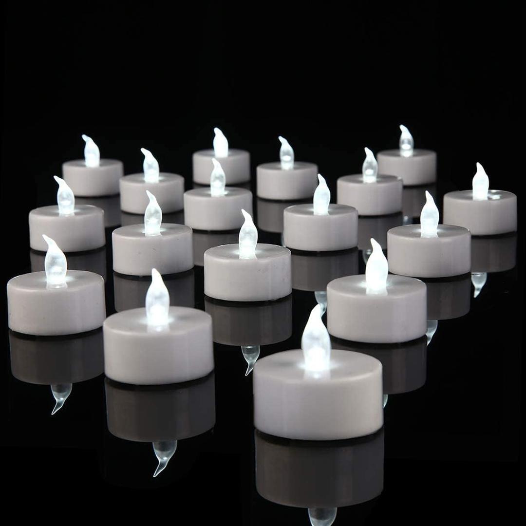 YIWER 24pcs Flameless Tea Lights Candles Realistic LED Flickering Operated Pumkin LED TeaLights Candles Long Lasting Electric Fake Candles Decoration for Party and Gifts Ideas (Cold White)
