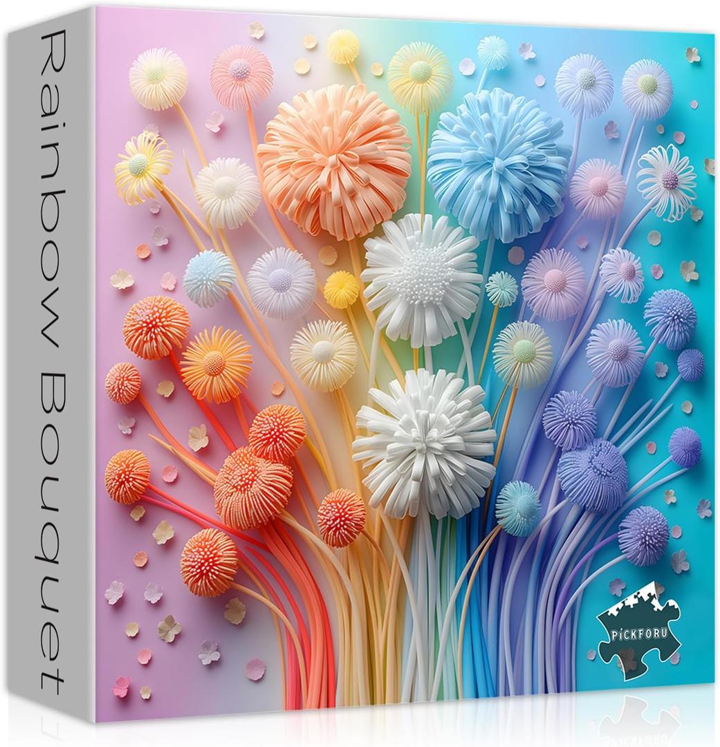 Flower Puzzles for Adults 1000 Pieces, Impossible Floral Puzzles, Colorful Rainbow Gradient Puzzle Hard Challenging Spring Jigsaw Puzzles 1000 Pieces
