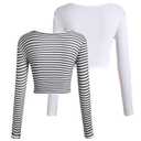RoseSeek Girl's Long Sleeve T Shirt Slim Fit Crewneck Fall Basic Tees Ribbed Knit Crop Top for Girls Striped Multicolor 11Y