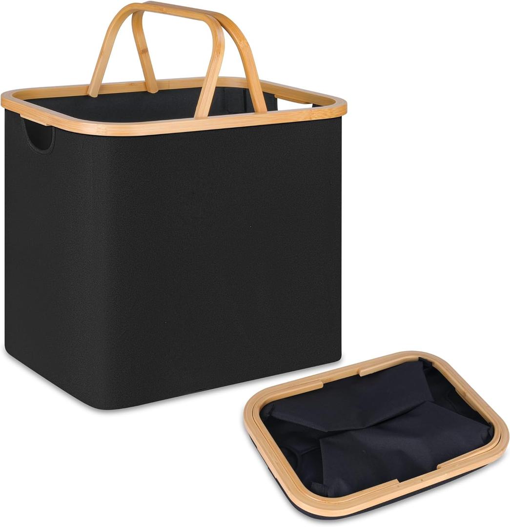 Laundry Basket with Handles, Collapsible Laundry Baskets Hampers for Laundry, Versatile Storage Basket and Small Laundry Basket for Toys, Blankets and Clothes, 60L Black