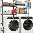 ULIFHOME U14 Medium Over the Washer and Dryer Shelves, 4 Tiers Laundry Room Storage and Organizer System, Space Saving Clothes Drying Rack with 2 Clothes Hanger Rods, 57.8"W x 20.5"D x 77.4"H, Black