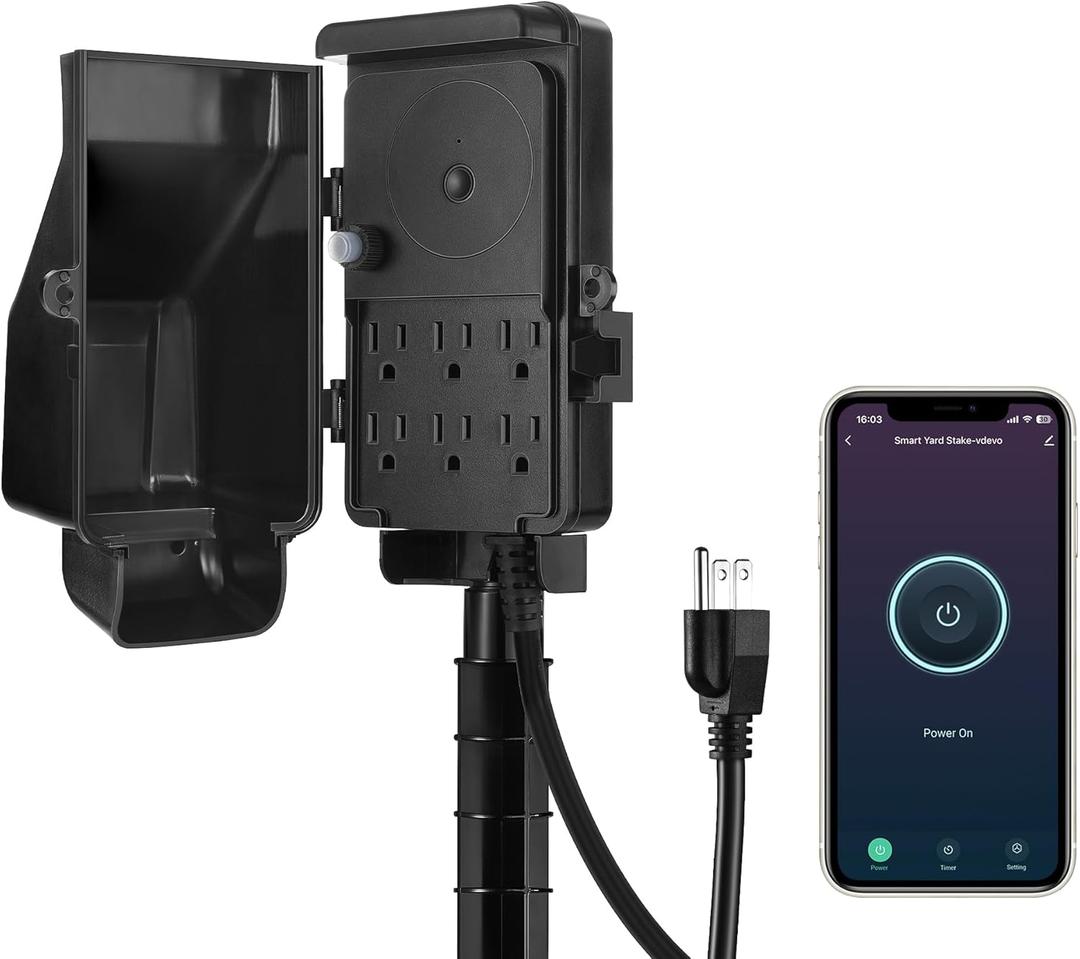 DEWENWILS WiFi Smart Yard Stake Plug with 6 Outlets, Voice Control, Waterproof Power Stake Timer with 6Ft Cord, Alexa&Google Assistant Compatible, 1875W/15A, Timer for Lights, Yard, Garden