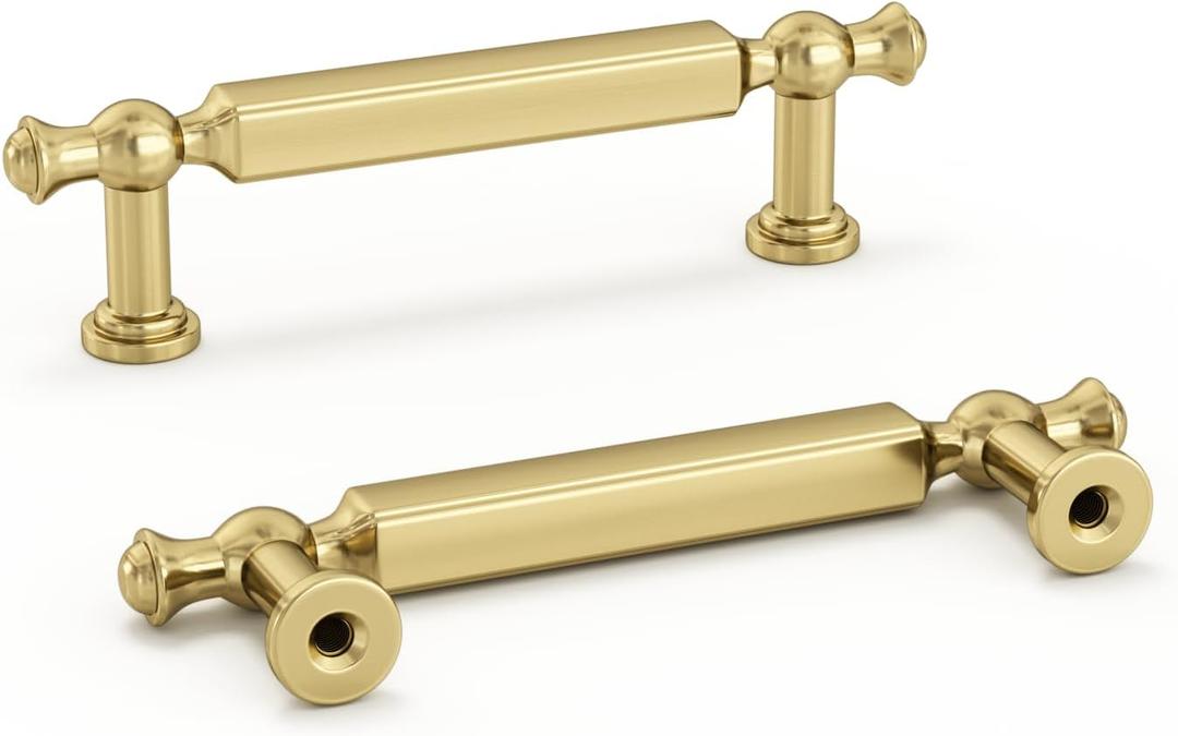Goldenwarm 10 Pack Gold Cabinet Pulls Brushed Gold Cabinet Pulls 3 Inch Drawer Handles Kitchen Drawer Handles Zinc Alloy Dresser Hardware for Bathroom Cupboard Bedroom, 76mm Hole Centers