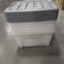 Amazon Basics Plastic Storage Containers with Secure Latching Lids, Stackable Organization Bins, Clear/Grey, 32 Quart, Set of 6