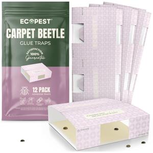Carpet Beetle Traps  12 Pack | Sticky Indoor Glue Boards for Carpet Beetles, Larvae & Other Crawling Insects | Non-Toxic Pest Control Trap & Monitor for Closets, Storage Areas, and More