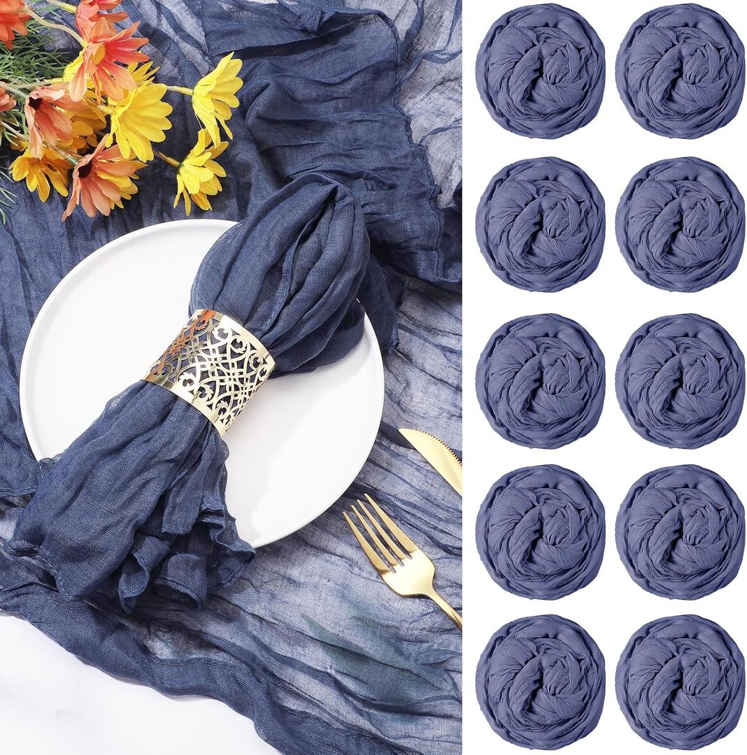 Cindeer Rustic Boho Dinner Napkins - Set of 20 Gauze Cheesecloth Napkins, Decorative Wrinkled Cloth Napkins, Dusty Blue (19.7 x 19.7 inches)