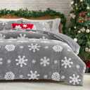 Amlie Home Christmas Comforter Set Queen, Fluffy Fleece Bedding Set with Christmas Snowflake, Grey Plush Comforter for Winter, 3 Pieces, 1 Soft Comforter and 2 Pillow Shams (Queen (90"x90"))