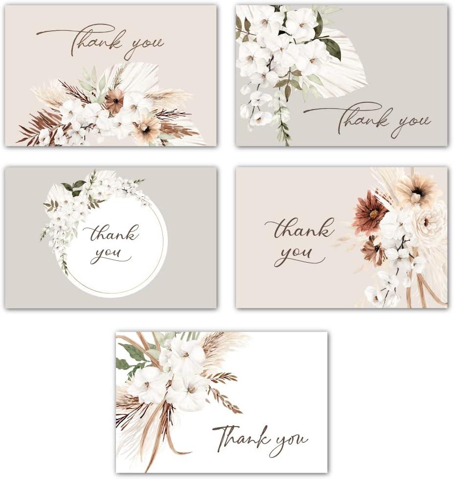 Gooji 4x6 Boho Floral Thank You Cards with Envelopes Bulk 20-Pack Matching Envelopes Assorted Watercolor Birthday Party, Baby Shower, Bridal, Weddings, Blank Notes Business Stationary