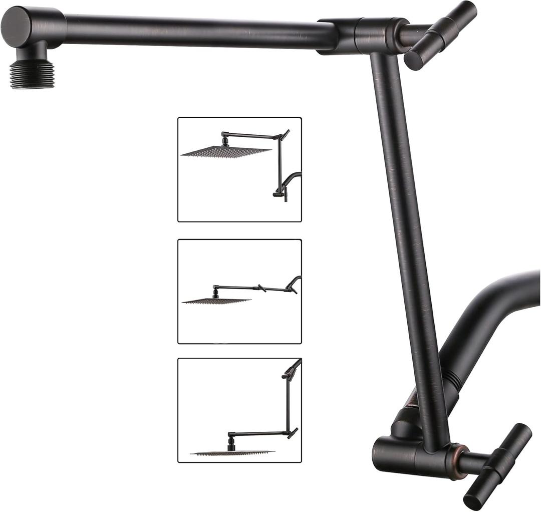 Oil Rubbed Bronze Shower Arm Extension - 13'' Height & Range Adjustable, Locking Nuts, Universal Connector