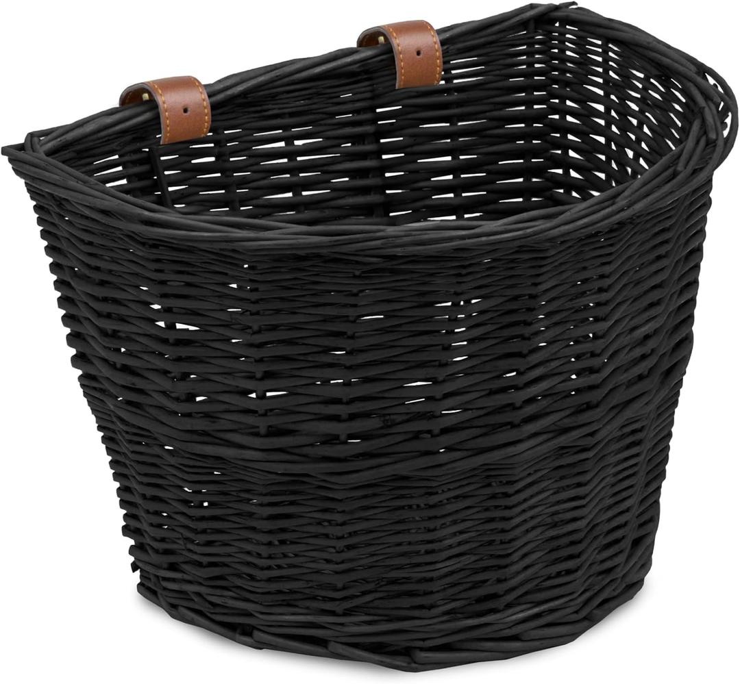 ProSource Wicker Bike Basket Front Cargo for Women and Men, Fits Most Bicycles, Beach Cruisers, Stationary Equipment, and Ebikes, Black