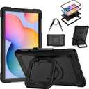 DETUOSI Case Compatible with Samsung Galaxy Tab S6 Lite 10.4 inch 2024/2022/2020 with Shoulder Strap, 3 in 1 Heavy Duty Shockproof Case with 360Rotatable Stand & Pen Holder, Black