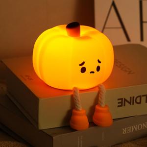 Pumpkin Night Light for Kids, Halloween Jack O Lantern Decor for Kids, Baby Nursery Toddler Squishy Pumpkin Lights, Cordless Rechargeable Dimmable Silicone Bedside Lamp Halloween Gifts