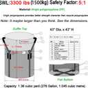 Secbolt Heavy Duty FIBC Bulk Ton Bag, Anti-UV 3 Years, 3300lbs SWL, 43" Dia. x 43" H Tubular Duffle Top Flat Bottom Woven Polypropylene Bags, Large