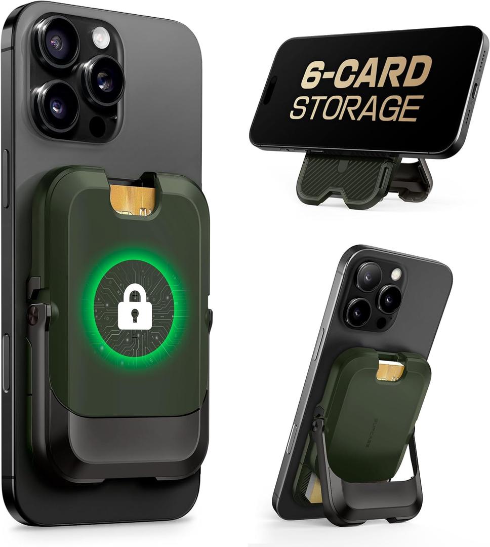 SUPCASE for MagSafe Wallet with Stand, Magnetic Wallet for Men Women, [Hold 6 Cards] [RFID Blocking] [Strong Magnetic Lock] Phone Stand Card Holder for iPhone 17/16/15/14/13/12 Series, Battle Green