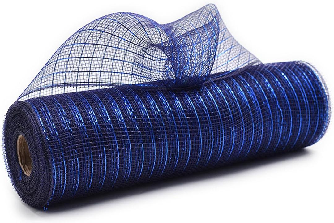 Navy Blue Deco Mesh Ribbon 10 inch for Wreath Making Supplies, Metallic Foil Burlap Deco Mesh Fabric Crafts Decorative Mesh for Christmas Tree Thanksgiving Fall Wreath Swag Decor 30 Feets