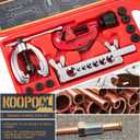 KOOPOOL Double & Single Flaring Tool Kit for Brake Line HVAC System with Tube Cutter Extra 7 Adapters,Brass Copper Pipe 45 Degrees Flaring Tool