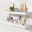 FLYJOE 48 Inch Floating Shelves | 12 Inch Deep White Floating Shelves Set of 2 | 48" W x 12" D White Wood Wall Shelves for Bathroom Living Room Kitchen Laundry Room