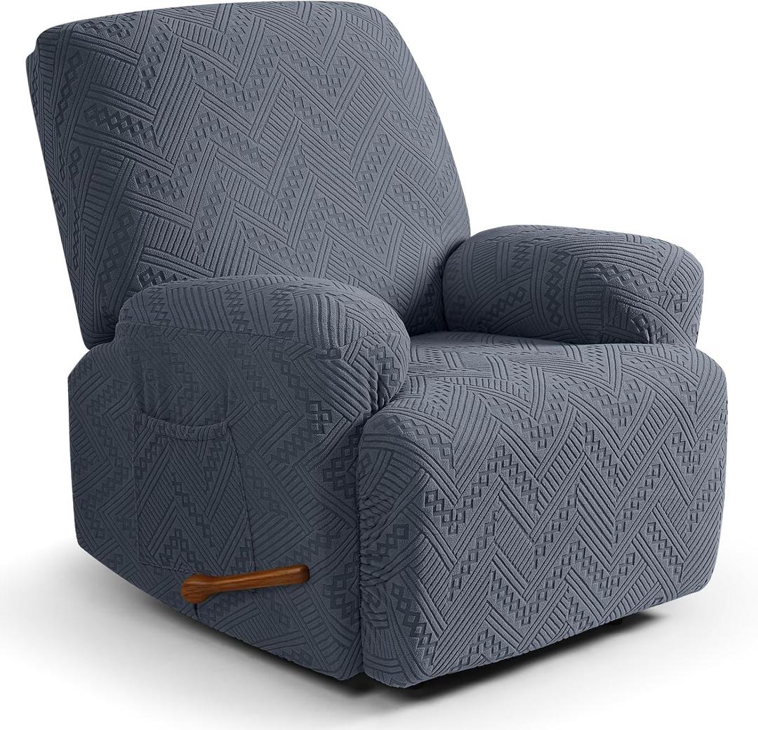 Ruaozz Recliner Sofa Covers Oversized Recliner Chair Covers Recliner Covers for Reclining Chair with Pockets Washable Furniture Protector with Elastic Bottom (1 Seater-X Large, Grey)