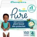 Pampers Pure Protection Baby Diapers, Size 4, 150 Count, Up to 100% Leakproof, Premium Plant-based Skin Protection, Hypoallergenic Soft Diapers
