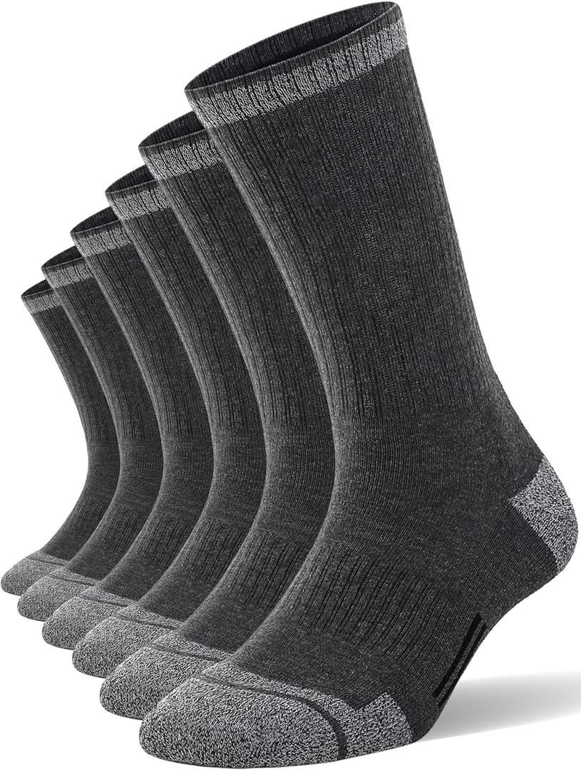 FITRELL 6 Pack Men's Athletic Moisture Wicking Crew Socks Cushioned Sport Running Work Boot Socks Size 9-12/12-15 (X-Large)