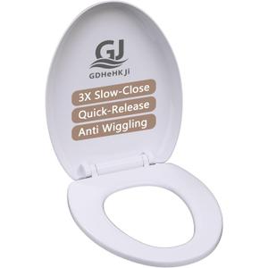 Toilet seat Elongated with Slow Close Hinges, Never Loosen and Easily Remove,easy cleaning Plastic, White (17.72"L x 14.57"W)