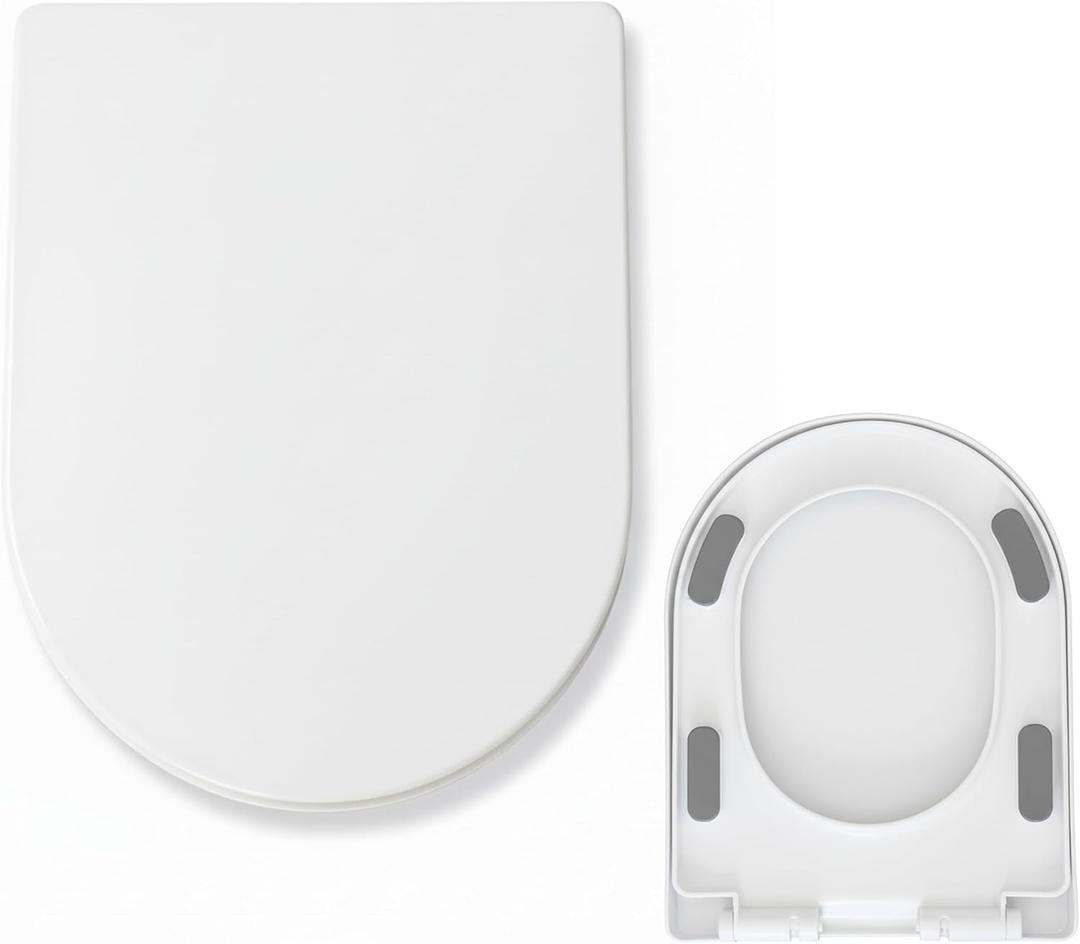U/D-Shape Toilet Seat Replacement, Ergonomic Soft Close Quiet No Slam, PP Plastic Heavy-Duty Anti-Yellow, Quick Release Easy Install, Fits 18.5 Elongated Toilets MinS028