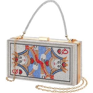 Women Poker Card Evening Clutch Rhinestone Purse Casino Vegas Novelty Purse Queen Hearts Bags Playing Cards Gift (Golden,Queen)